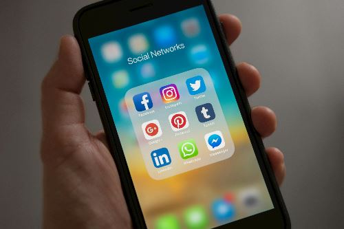 Cell phone with social media app logos